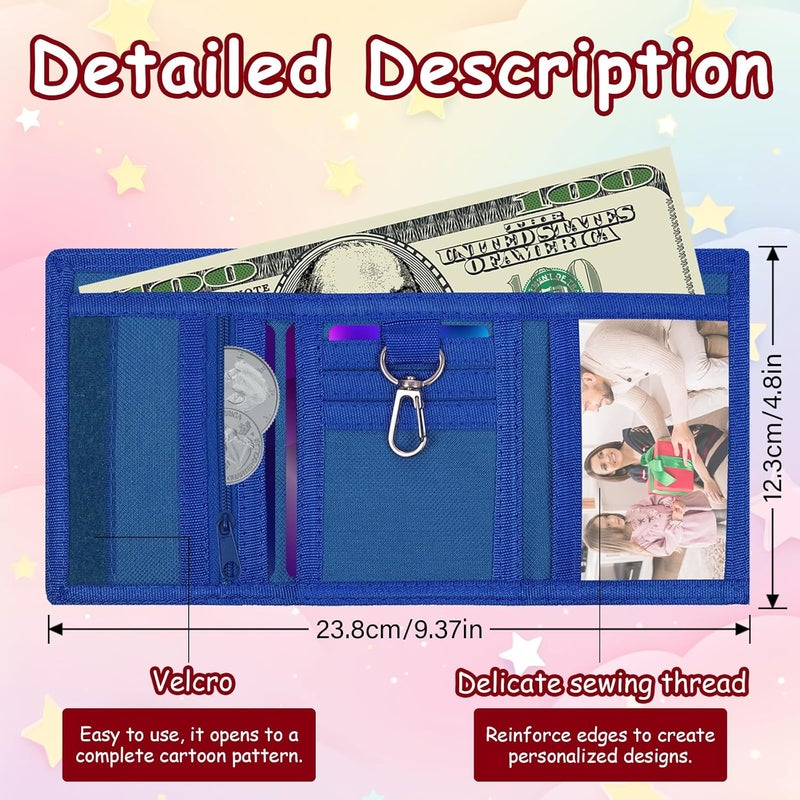Sundee RFID Blocking Wallet,3 Packs Kids Wallet Bulk,Mini Trifold Coin Purse Cartoon Wallet,Front Pocket Wallet with Zipper for Kids,Canvas Outdoor Sports Wallets with Magic Sticker - Gray Cube - Image 4